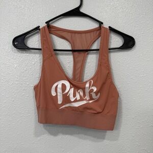 Pink Victoria's Secret Sports Bra Racerback Logo Peach‎ Size S P